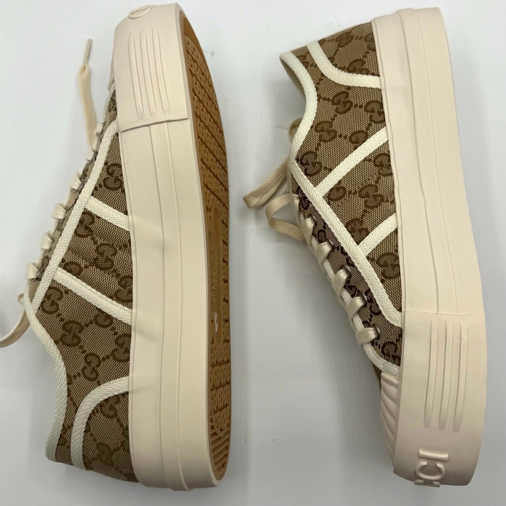 NIB Gucci GG Logo Julia Monogram Beige Canvas Platform Sneakers EU 40 - Picture 8 of 13